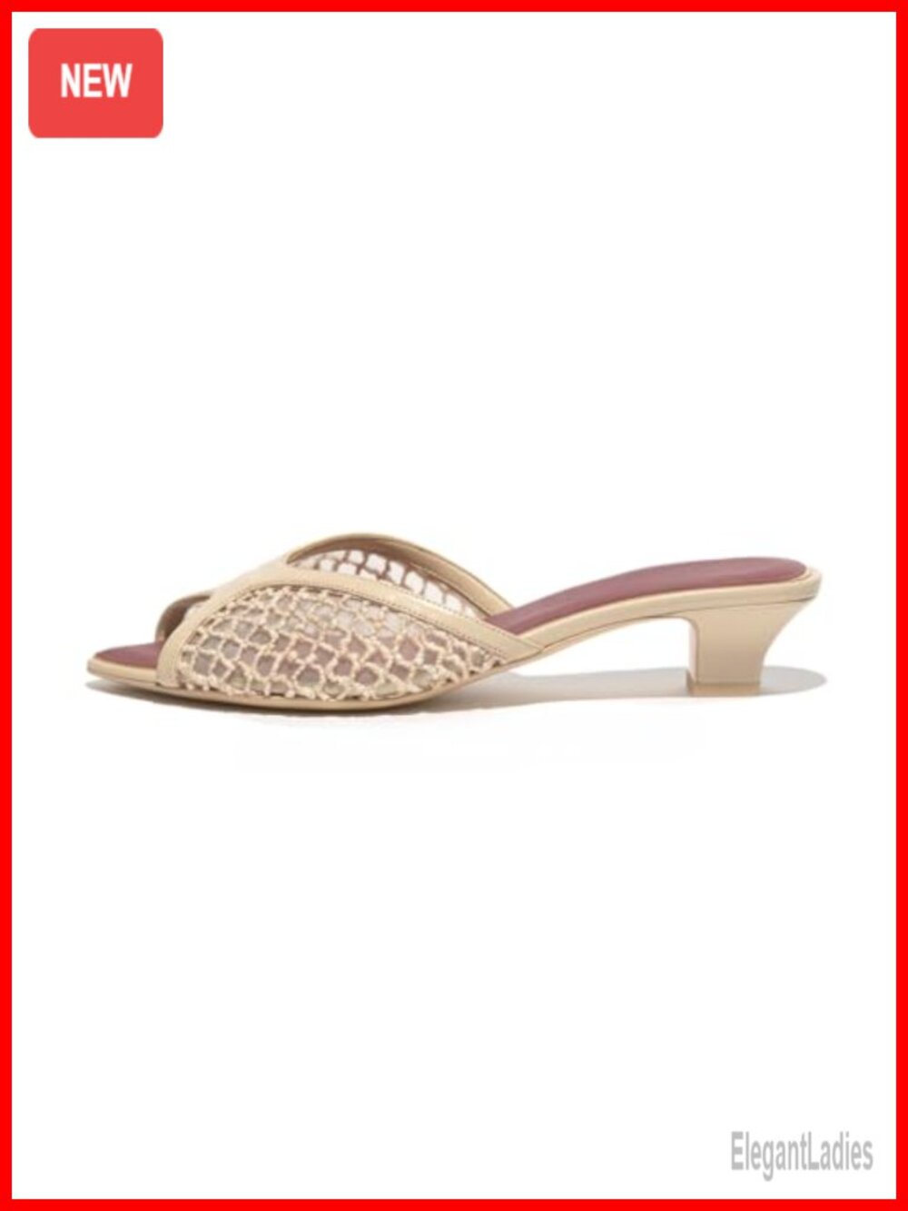 Chunky Peep Toe Heel Sandals Mesh Slip-On Mules for Women